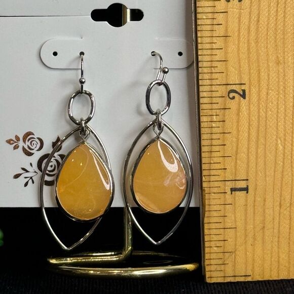 Kohl’s COLOR Silver Tone Fish Hook Peach Dangling Stone Earrings 2in - Picture 7 of 7